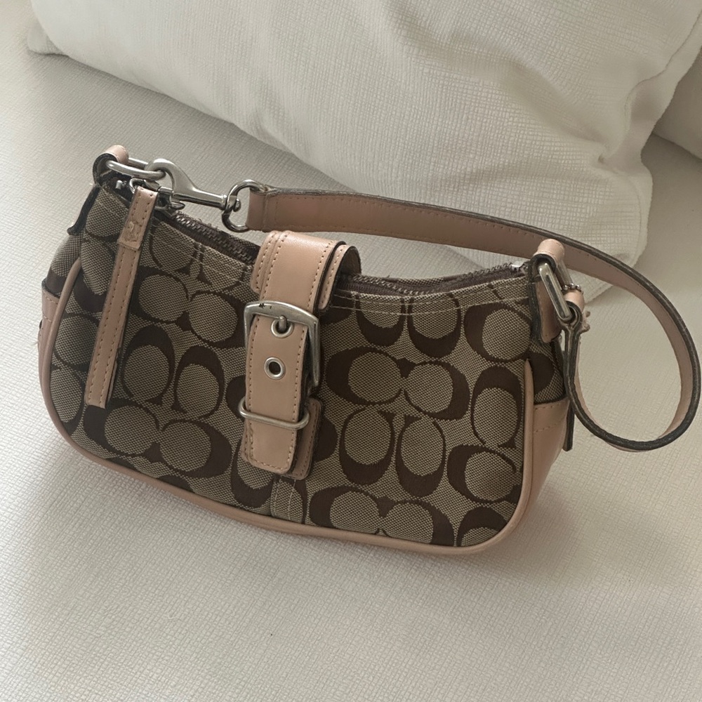 Coach Brown and Tan Wristlet Clutch